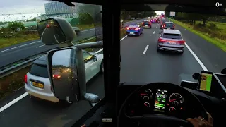 Trucker POV driving by Scania R450 Netherlands