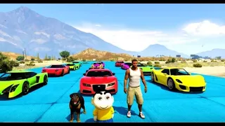 SHINCHAN AND FRANKLIN TRIED UPSKY LASER MEGARAMP HARD RACE JUMP CHALLENGE BY CARS BIKES TRUCKS GTA