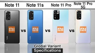Redmi note 11 vs Redmi note 11s Redmi note 11 pro vs Redmi note 11 pro 5g specifications comparison
