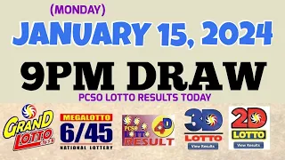 Lotto Result Today 9pm draw January 15, 2024 6/55 6/45 4D Swertres Ez2 PCSO#lotto