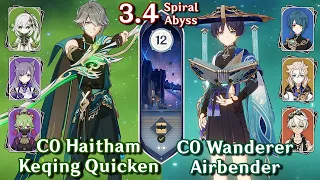 C0 Alhaitham Keqing & C0 Wanderer Airbender | Spiral Abyss 3.4 - Floor 12 9 Star | Genshin Impact