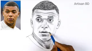 How to draw Kylian Mbappe / Step by Step Pencil Sketch, Mbappe