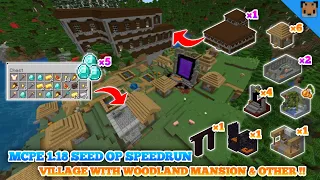 Minecraft pe 1.18 op seedrun - Village with Woodland mansion & lush cave / 2 Stronghold & Other !!