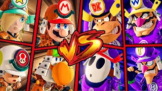 TEAM MARIO, ROSALINA, TOAD, YOSHI VS TEAM DEVIL DONKEY KONG, WARIO, WALUIGI, SHY GUY,