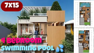 105 sqm Modern House With Swimming Pool & Rooftop Garden / Rumah 7x15 Dengan Kolam Renang