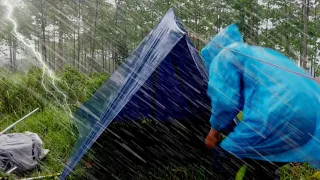 BEST HEAVY RAIN CAMPING #2 - SOLO CAMPING IN HEAVY RAIN WITH THUNDERSTORMS RELAXING RAIN -asmr