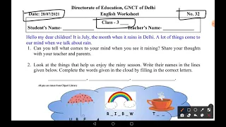 Worksheet No. 32 ॥ Class 3 ॥ 28 July 2021 ॥ DOE WORKSHEETS ॥ English