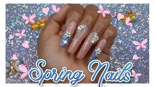 Easy Spring Nails | Beautiful Blue Glitter Nails | Polygel Tutorial | Beginner Nail Tech Tutorial