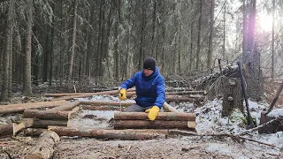 Building A Small Log Cabin Alone In The Woods | Episode 2