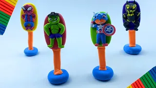 Making Ice Cream mix Superheroes Marvel with clay Hulk, Captain America, Spiderman || Superhero Clay