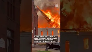 Massachusetts church steeple collapses in fire | #shorts #newvideo #trending #subscribe #weather
