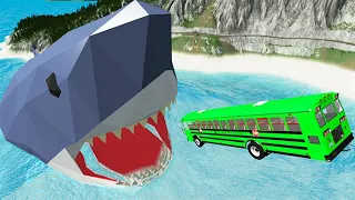 Beamng Drive - Cars Jump into Scary Sharks - Fun Stunts  Car Jumps | BeamNG-Destruction