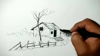 how to draw village scenery drawing with pencil | learn to draw