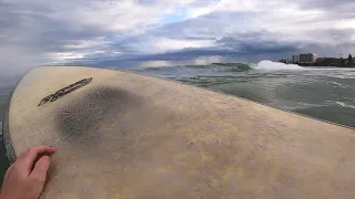 FIRST VIDEO ATTEMPTING TO SURF BARRELING WAVES! Beginner POV (I got slammed)