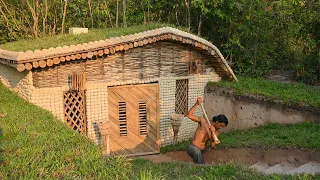 How To Build Underground Warm Wood Cabin Roof Grass In Wild 39Day, Survival Shelter House