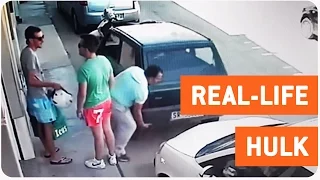 Guy Picks Up Car To Get Out Of Parking Space | Hulk Strength