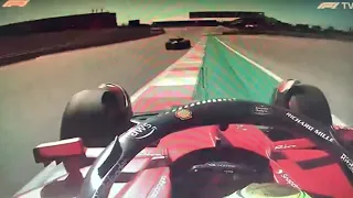 Onboard of Robert Shwartzman as he was blocked by Max Verstappen  on the final corner .