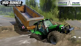 Spintires: MudRunner - DEUTZ-FAHR AGROTRON M620 Tractor Driving Through Road Collapse