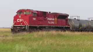 2 Eastbound Manifest trains at Carseland AB