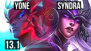 YONE vs SYNDRA (MID) | 19/1/5, Quadra, Legendary, 500+ games | KR Master | 13.1