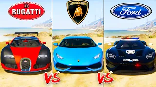 Bugatti Veyron vs Lamborghini Huracan vs Police Ford GT - GTA 5 Mods Which super car is better?