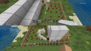 Minecraft iron golom giving a poppy to a baby villager