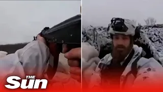 POV footage shows Ukrainian soldiers defending their positions from trench