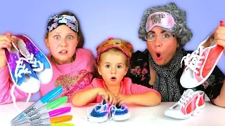 3 Colors Tie Dye Shoes Challenge! Greedy Granny vs Ruby Rube & Bonnie