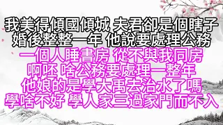 我美得傾國傾城，夫君卻是個瞎子，婚後整整一年，他說要處理公務，一個人睡書房，從不與我同房，啊呸，啥公務要處理一整年，他娘的是學大禹去治水了嗎，學啥不好，學人家三過家門而不入【幸福人生】