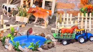 Farm Animal Toys with Schleich Tractor For Kids | cattle, goats chickens horse poultry