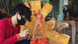 How toTurn this Super Red Wood into Iron Man mark 85 statue