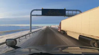 Beautiful view of the snow-covered mountains, near Rawlins, WY, I-80