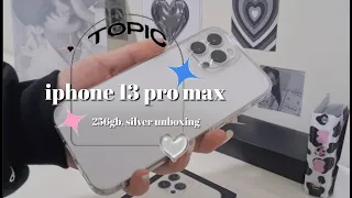 iphone 13 pro max unboxing (silver 256gb), set up, homescreen + basic accessories