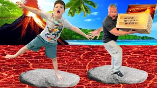 FLOOR is LAVA GAME! MOM surprises Caleb & Dad - Play New Family Game with Sharks, Lava, and PRIZES!