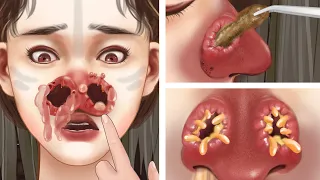 ASMR｜Treatment of a large nostril perforation abscess in a tribal girl｜비강 고리 농양 치료 애니메이션