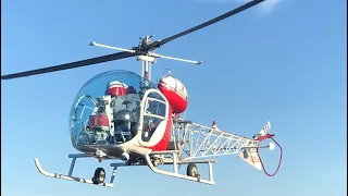 Bell 47 engine start, run-up, flight, landing, shutdown