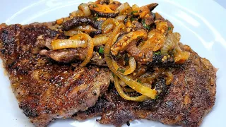 Ribeye steak, onions & mushrooms| recipe