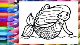 Drawing and Coloring a Cute Mermaid 🧜‍♀️🌊🐚🌈 Drawings for Kids