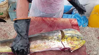 Whole Dorado Fish Filleting Skill। Mahi Mahi Fish Cutting Skill। Giant Mahi Mahi Fish Filleting Way