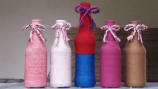 Bottle decoration with yarn (woollen thread) #bottleart