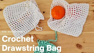 Super Easy Crochet Drawstring Bags. No more plastic bags!!