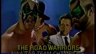 The Road Warriors w/Blackjack Mulligan vs. Kevin Sullivan, Bob Roop and The Purple Haze, 1986