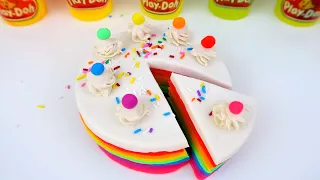 Play Doh Rainbow Birthday Cake with Frosting | Learn Color with Play Doh Dessert