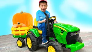 Damian and Darius Play Outdoor Activities  Riding on Tractor Fun Time