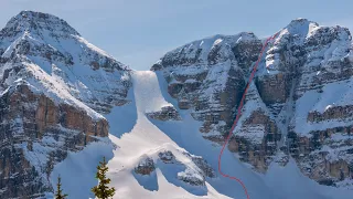 Skiing the X couloir on Mt Whymper