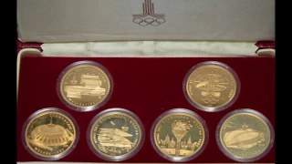набор золотых монет номиналом 100 рублей XXII Олимпийским играм 1980 года в Москве цена стоимость
