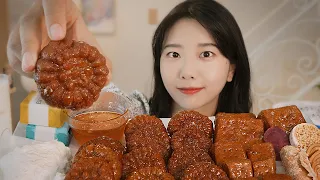 ASMR Homemade Yakgwa, Kaymak, Ice-cream Mukbang Eating Sound | Korean Honey Pastry Mukbang