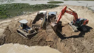 Awesome Heavy Truck Rescue Skills ,Trucks Fail during landslide Recovery by Dozer & Excavator