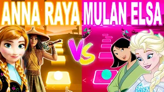 Anna And Raya Vs Mulan And Elsa! Tiles Hop EDM Rush!