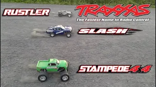 Traxxas Stampede 4x4 vs  Traxxas Slash 2wd vs  Traxxas Rustler 2wd.